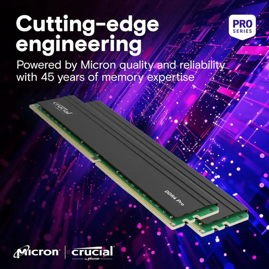 Crucial Pro DDR4 16GB Single Stick Black | 3200MHz CL22 | JEDEC Standard | Low-Profile Aluminum Heat Spreader | 1.2V Energy Efficient | Dual Rank 2Rx8 | 288-Pin UDIMM | Universal Intel + AMD Compatibility | Premium Pro Series