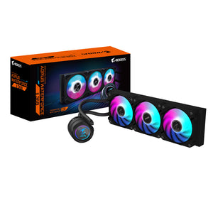 Gigabyte AORUS WATERFORCE II 360 ARGB 360mm AIO Liquid CPU Cooler | 3× 120mm ARGB EZ-Chain · 800-2300 RPM · 64.95 CFM | Copper Block · 330° Rotatable · Pump 1600-3400 RPM | LGA1851/1700 · AM5/AM4 | Black