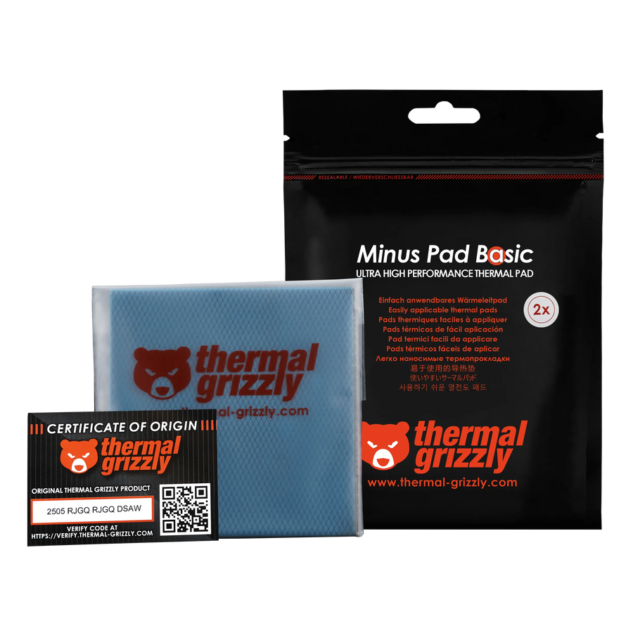 Thermal Grizzly Minus Pad Basic TG-MP-B-100-100-10-2 Thermal Pad | 100 × 100 × 1.0 mm | 2 Pieces · 20,000 mm² | Electric