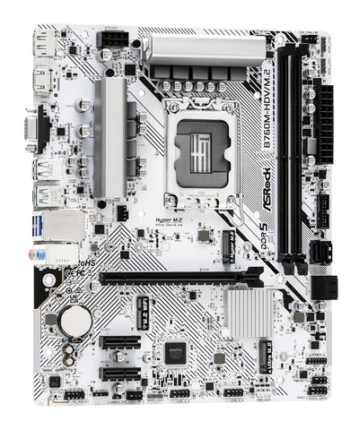 ASRock B760M-HDV/M.2 | Intel LGA 1700 Micro-ATX Motherboard | DDR5 7200+ | PCIe 4.0 | Hyper M.2 (Gen4) + Ultra M.2 | Triple Display Output | Dragon 2.5G LAN | For Intel 12th/13th/14th Gen | White/Black