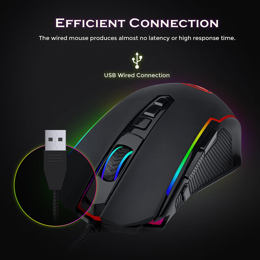 Redragon M910 RGB Gaming Mouse | PMW 3104 Optical Sensor | Up to 8000 DPI | 9 Programmable Buttons with Rapid Fire | 125