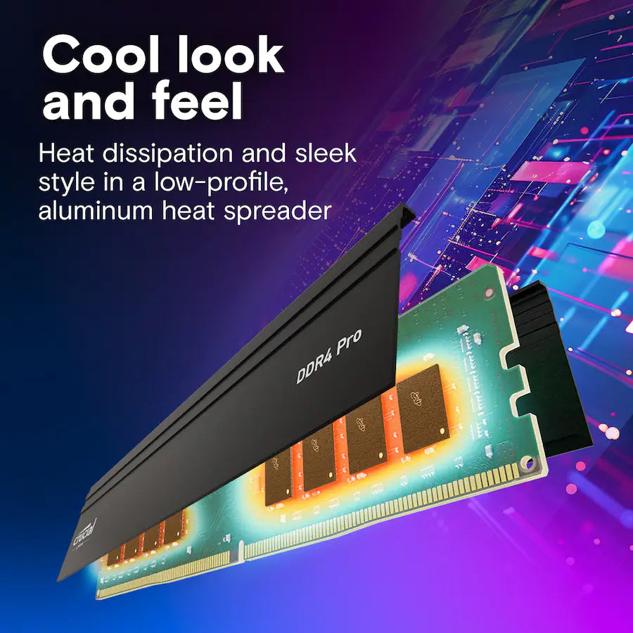 Crucial Pro DDR4 16GB Single Stick Black | 3200MHz CL22 | JEDEC Standard | Low-Profile Aluminum Heat Spreader | 1.2V Energy Efficient | Dual Rank 2Rx8 | 288-Pin UDIMM | Universal Intel + AMD Compatibility | Premium Pro Series