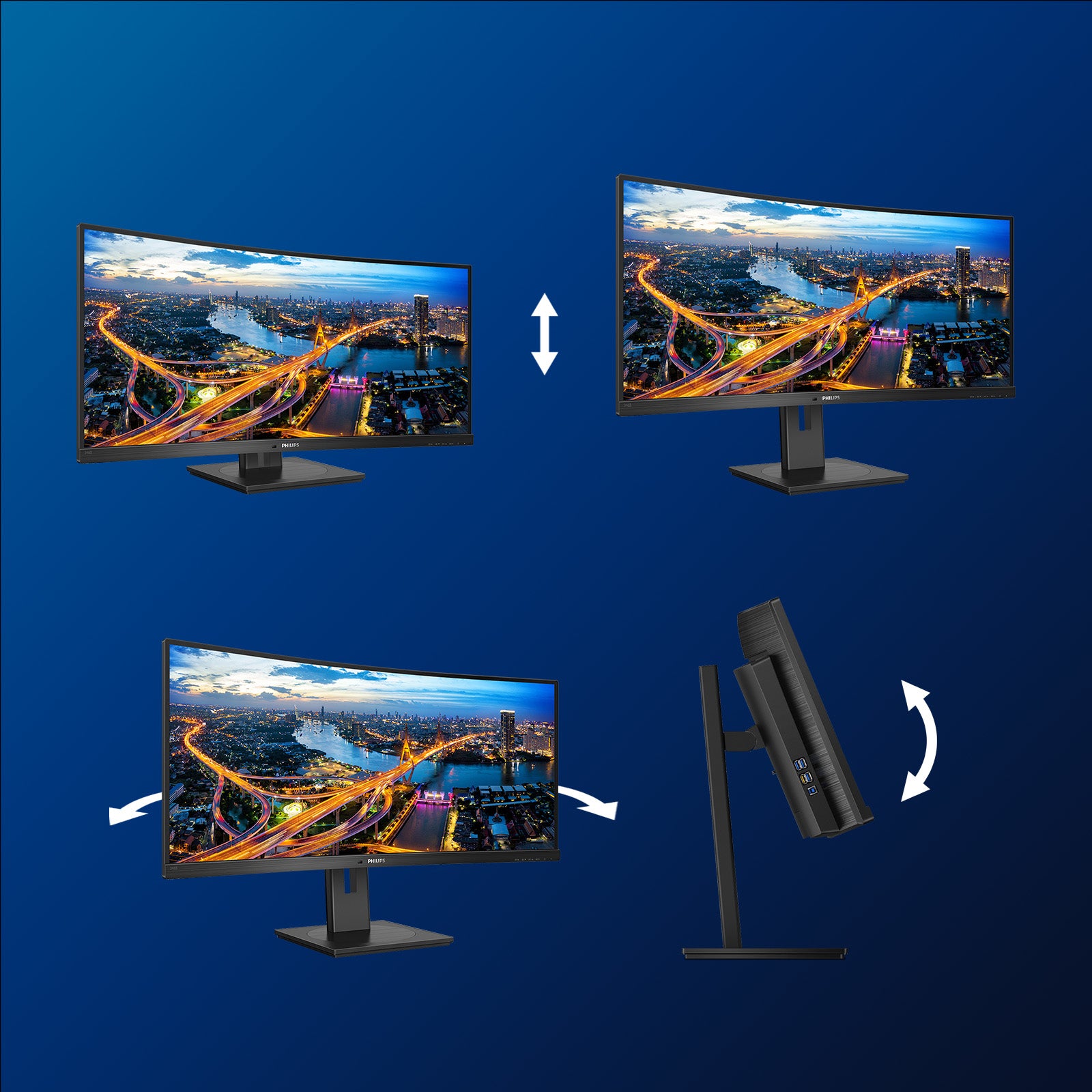 Philips 346B1C 34-Inch Ultrawide Curved Gaming Monitor | UWQHD 3440x1440 | 100Hz | IPS Panel | HDMI + DisplayPort + USB-C | Height Adjustable | Black | ملاحظة: نقطة سوداء