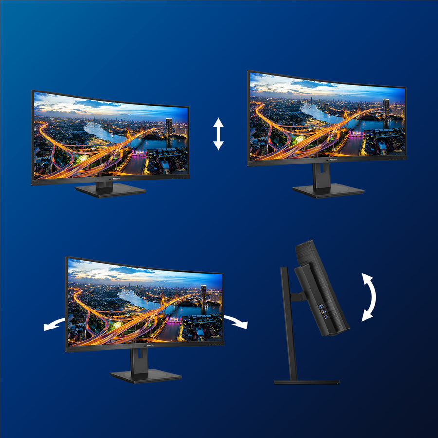 Philips 346B1C | 34" Ultrawide Curved Gaming Monitor | UWQHD 3440x1440 | 100Hz | IPS | HDMI + DisplayPort + USB-C | Height Adjustable | Black