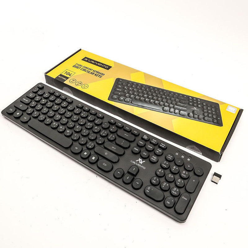 L'avvento KB206 2.4GHz Wireless Keyboard | 104 Keys · US + Arabic Layout | Up to 15 m Working Range | 1× AAA Battery · Laser-Painted Keycaps | Black