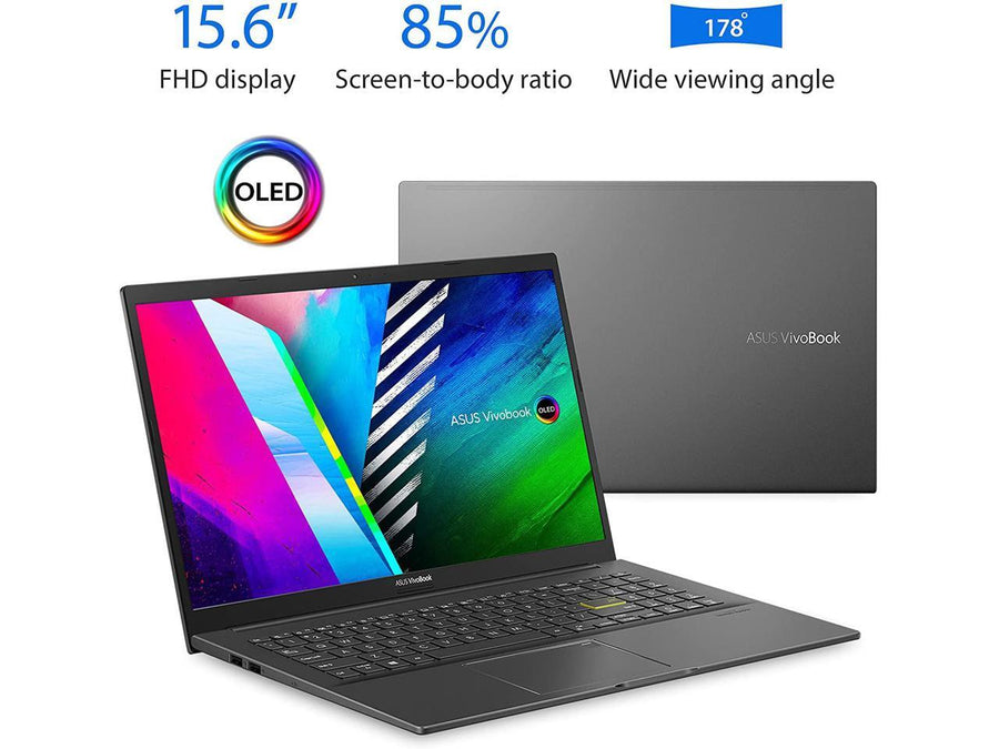 ASUS VivoBook 15 OLED K513EA Laptop | Intel Core i5-1135G7 · Iris Xe Graphics | 12GB DDR4 · 512GB PCIe NVMe SSD | 15.6-inch FHD OLED · 100% DCI-P3 | Backlit Keyboard · Fingerprint | Indie Black