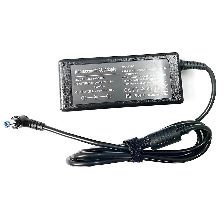 Acer 65W Laptop AC Adapter | 19V · 3.42A · 65W | 5.5 × 1.7 mm Yellow DC Tip | 100-240V Auto-Voltage Input | Black