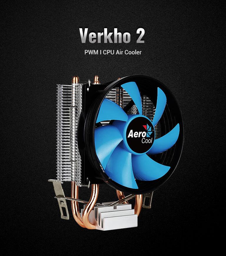 AeroCool Verkho 2 CPU Air Cooler | 2 × 6mm Heat Pipes · HCTT Direct Touch | 90mm PWM Fan · 800-2000 RPM · 15-25 dBA | 10