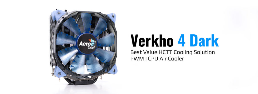 AeroCool Verkho 4 Dark CPU Air Cooler | 4 × 6mm Heat Pipes · HCTT Direct Touch | 120mm PWM Fan · 800-2000 RPM · 27.2-56.
