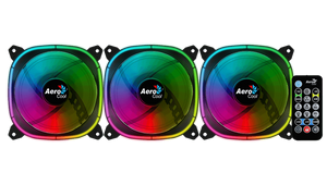 Aerocool Astro 12 Pro 120mm ARGB Case Fan Kit | 3-Pack · H66F Hub · RF Remote | 1000 RPM · 42.1 CFM · 1.68 mmH2O · 17.5 dBA | Hydraulic Bearing · 6-Pin | Black