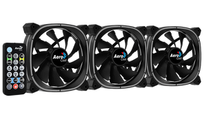 Aerocool Astro 12 Pro 120mm ARGB Case Fan Kit | 3-Pack · H66F Hub · RF Remote | 1000 RPM · 42.1 CFM · 1.68 mmH2O · 17.5 dBA | Hydraulic Bearing · 6-Pin | Black