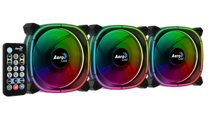 Aerocool Astro 12 Pro 120mm ARGB Case Fan Kit | 3-Pack · H66F Hub · RF Remote | 1000 RPM · 42.1 CFM · 1.68 mmH2O · 17.5 dBA | Hydraulic Bearing · 6-Pin | Black