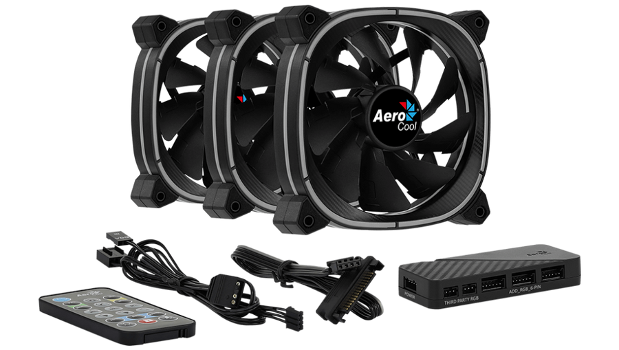 Aerocool Astro 12 Pro 120mm ARGB Case Fan Kit | 3-Pack · H66F Hub · RF Remote | 1000 RPM · 42.1 CFM · 1.68 mmH2O · 17.5 
