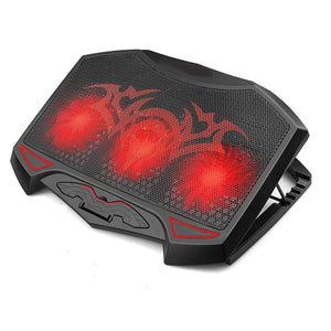 B-TWO Gaming Laptop Cooling Pad Stand | 3 × Red LED Fans | 2 × USB Ports | Up to 15.6-inch Laptops | Black