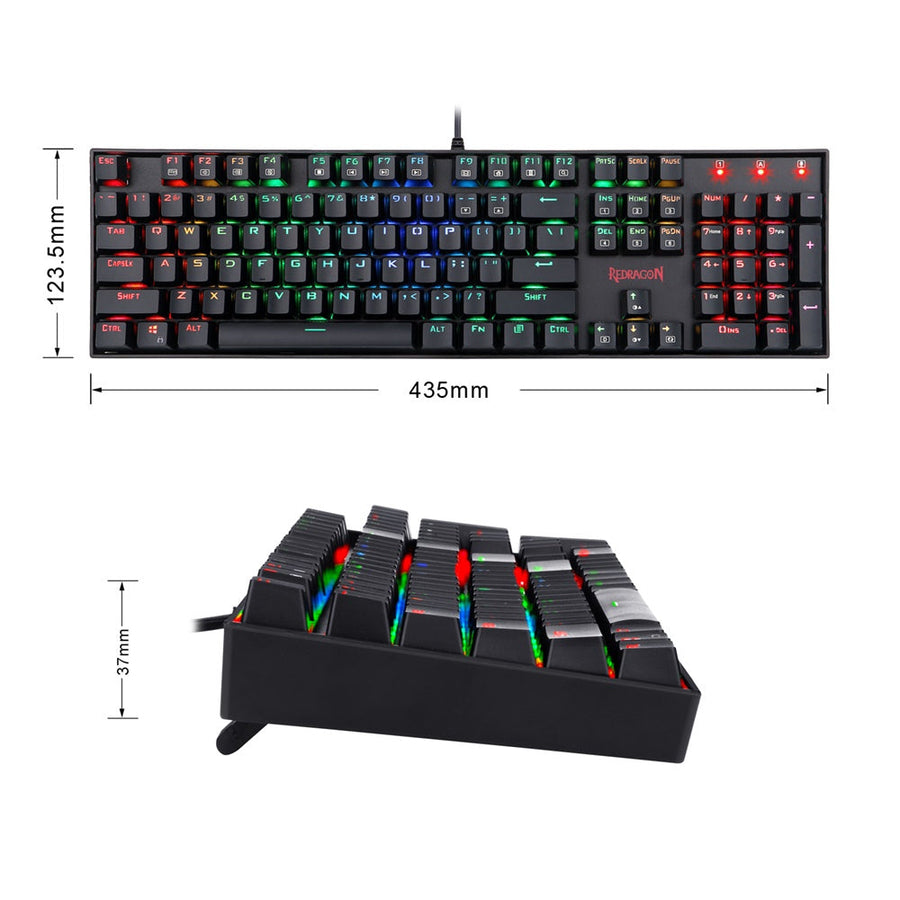 Redragon K551 Mitra RGB Mechanical Gaming Keyboard | 104 Keys · Full-Size | Blue Clicky Switches · 50M Keystrokes | Full