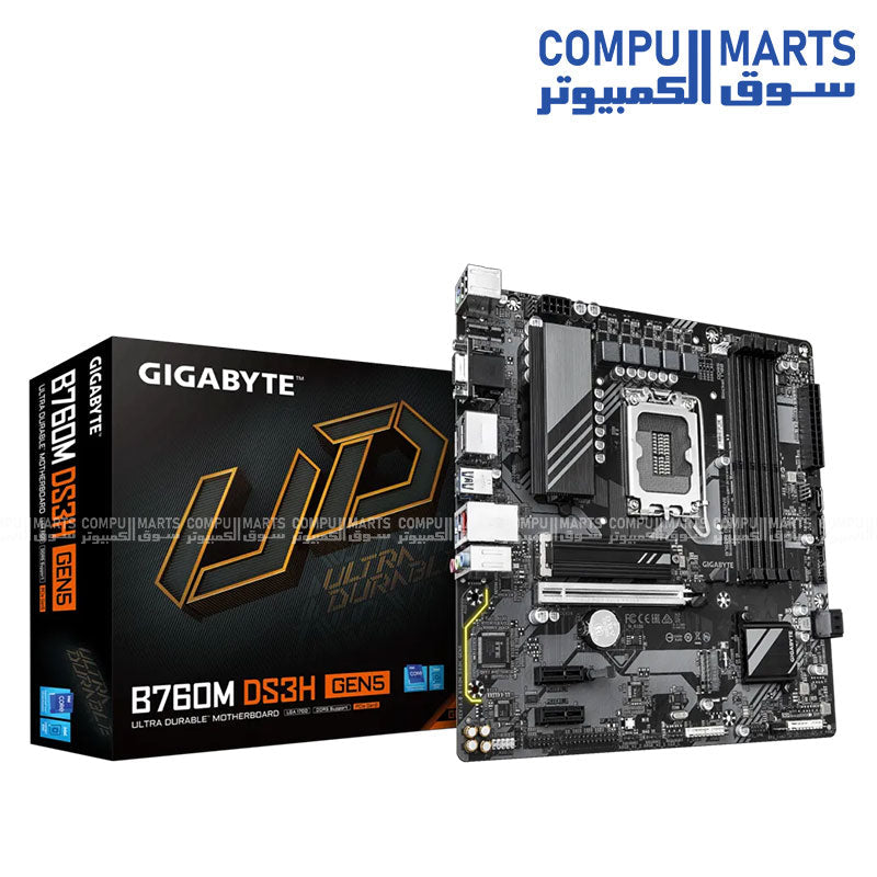 GIGABYTE B760M DS3H GEN5 Motherboard | Intel LGA1700 · B760 Chipset | 4× DDR5 up to 7600 MT/s (O.C.) · 256GB | PCIe 5.0 x16 · 2× M.2 PCIe 4.0 | USB 3.2 Gen 2 Type-C · 2.5GbE LAN | Micro-ATX