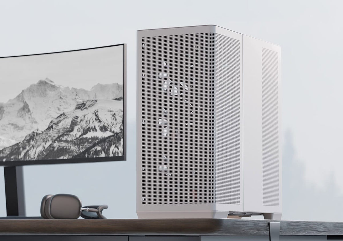 APNX C1-R Mid-Tower PC Case | ATX · Micro-ATX · Mini-ITX | 4 x 120mm APNX FP1 ARGB PWM Fans · Mesh Front | 360mm Radiator · 395mm GPU · 166mm CPU Cooler | Reverse-Connector Motherboard Support | White