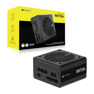 Corsair RM750e Fully Modular Gaming Power Supply 750W Black| No Box | 80+ Gold | ATX 3.1 + PCIe 5.1 | Native 12V-2x6 Connector | 105°C Capacitors | 120mm Rifle Bearing Fan | Modern Standby | Compact 140mm Depth | NVIDIA RTX 40/50 Ready | No Box