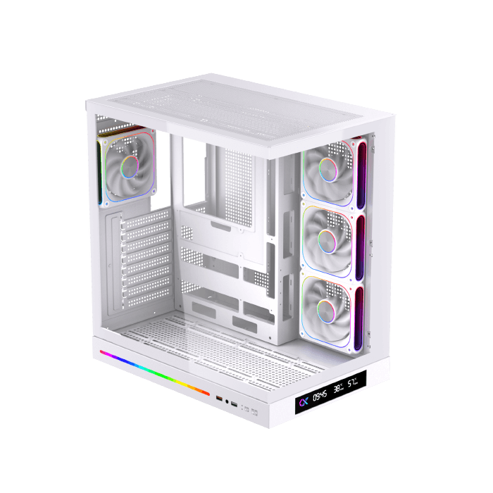 Xigmatek Cloud DGT Arctic E-ATX Full Tower Gaming Case | Digital LCD Display | 4× J22A ARGB PWM Fans · 3 Reverse | BTF Back-Connect | 360mm Radiator | 400mm GPU · 175mm CPU Cooler | Dual Tempered Glass | White