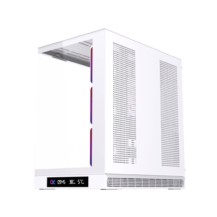 Xigmatek Cloud DGT Arctic E-ATX Full Tower Gaming Case | Digital LCD Display | 4× J22A ARGB PWM Fans · 3 Reverse | BTF Back-Connect | 360mm Radiator | 400mm GPU · 175mm CPU Cooler | Dual Tempered Glass | White