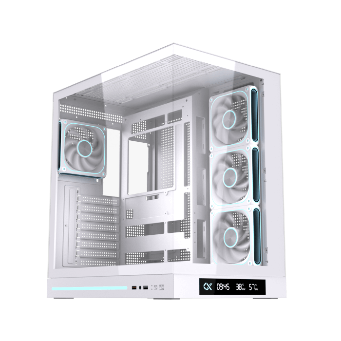 Xigmatek Cloud DGT Arctic E-ATX Full Tower Gaming Case | Digital LCD Display | 4× J22A ARGB PWM Fans · 3 Reverse | BTF Back-Connect | 360mm Radiator | 400mm GPU · 175mm CPU Cooler | Dual Tempered Glass | White