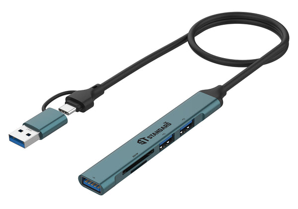 ST-Standard ST-UCA9705 USB-C · USB 3.0 Hub | 5-in-2 · 1×USB 3.0 · 2×USB 2.0 · SD · microSD | 5 Gbps | 500 mm cable · Alu