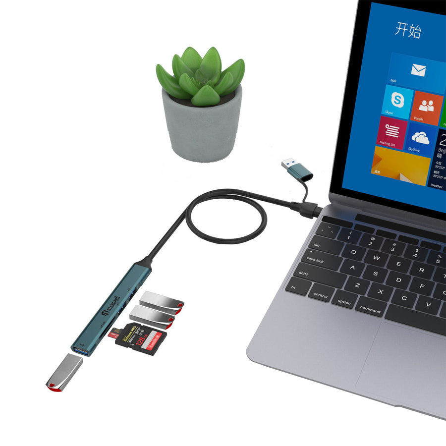 ST-Standard ST-UCA9705 USB-C · USB 3.0 Hub | 5-in-2 · 1×USB 3.0 · 2×USB 2.0 · SD · microSD | 5 Gbps | 500 mm cable · Alu