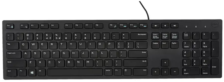 Dell KB216 Wired Multimedia Keyboard | Full-Size · Numeric Keypad | Chiclet Keys · Plunger Mechanism | USB-A · 1.8 m Cable | Spill-Resistant | Black