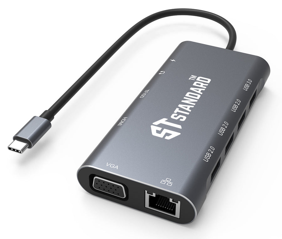 ST-Standard ST-9591A+ USB-C 11-in-1 Dock Station | HDMI 4K @ 30 Hz · VGA 2K @ 60 Hz | Gigabit RJ45 10/100/1000 | USB 3.0