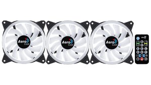 Aerocool Duo 12 Pro 120mm ARGB Case Fan Kit | 3-Pack · H66F Hub · RF Remote | 1000 RPM · 33.4 CFM · 1.29 mmH2O · 19.7 dBA | Dual ARGB Rings · 28 LEDs | Hydraulic Bearing · 6-Pin | Black