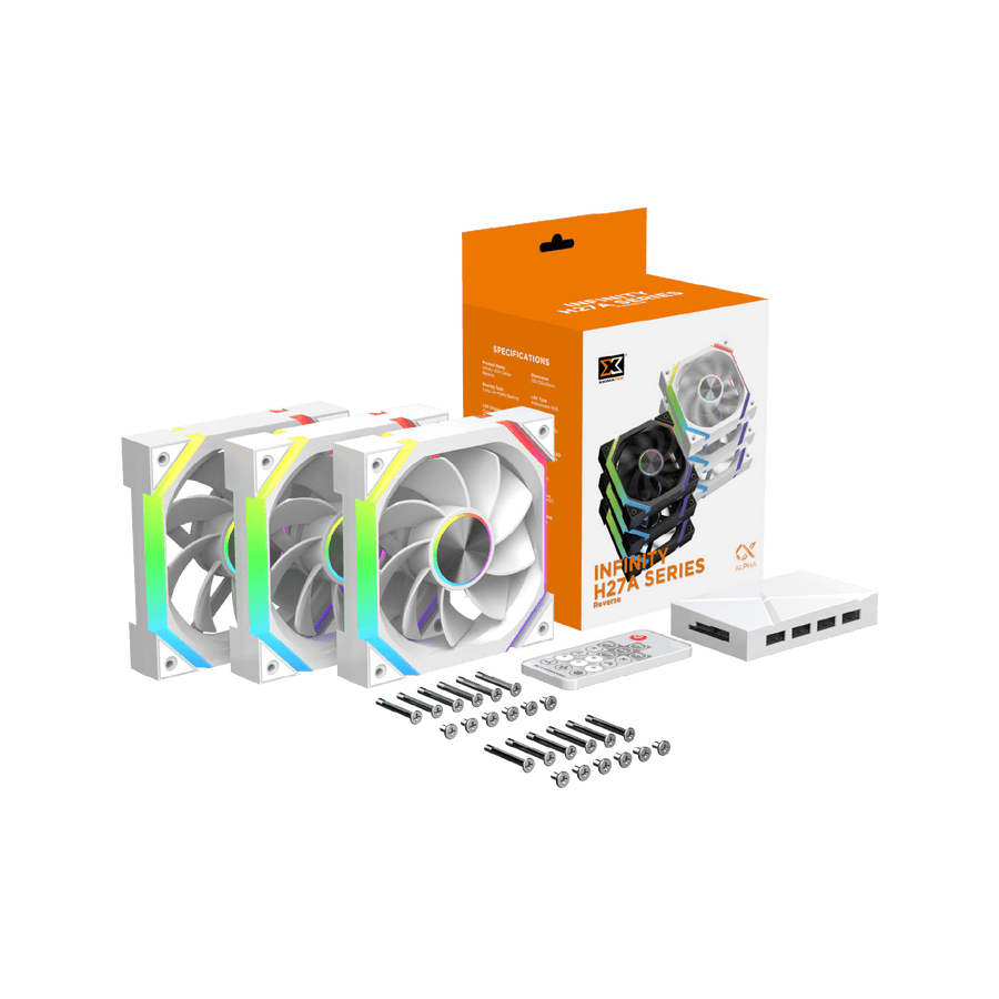 XIGMATEK Infinity H27A Arctic Reverse ARGB Case Fan Kit | 3 × 120mm PWM Reverse-Blade Fans | 1500 RPM · 40.60 CFM · unde