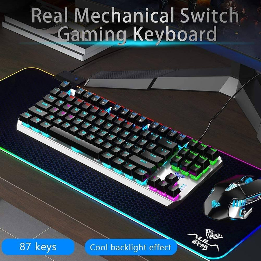 AULA F3087 TKL Mechanical Gaming Keyboard | 87 Keys · TKL | Blue Switches · 2.8 mm · 65 g · 50M Keystrokes | RGB Rainbow