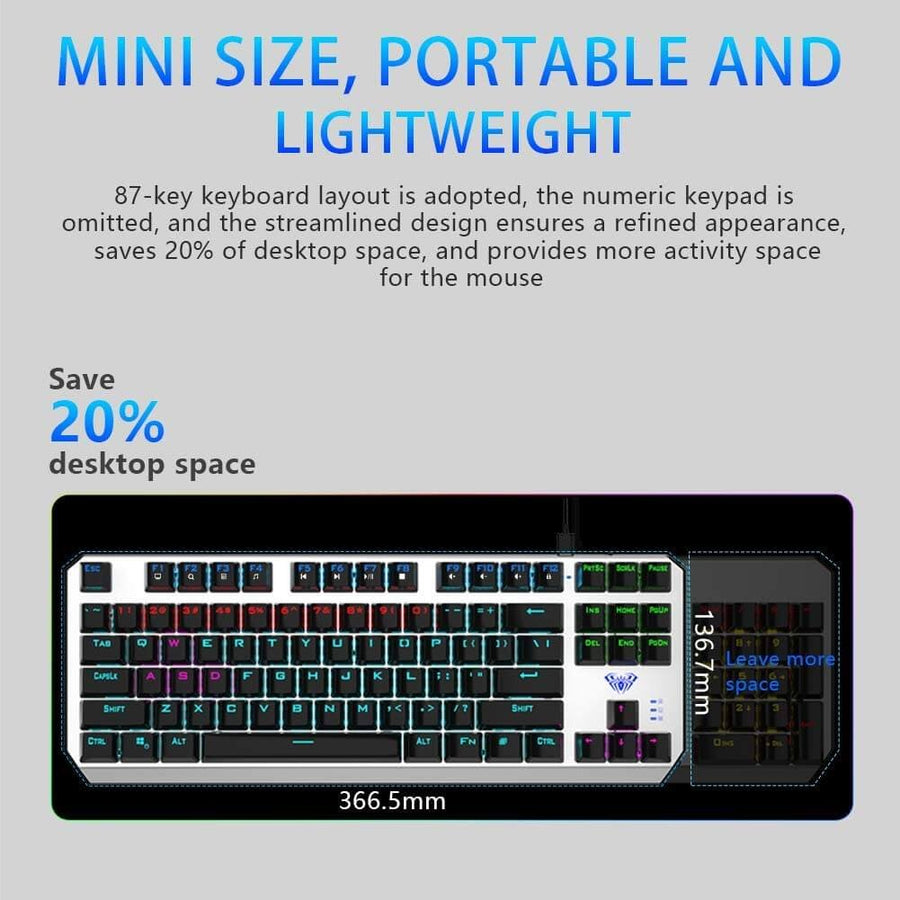 AULA F3087 TKL Mechanical Gaming Keyboard | 87 Keys · TKL | Blue Switches · 2.8 mm · 65 g · 50M Keystrokes | RGB Rainbow