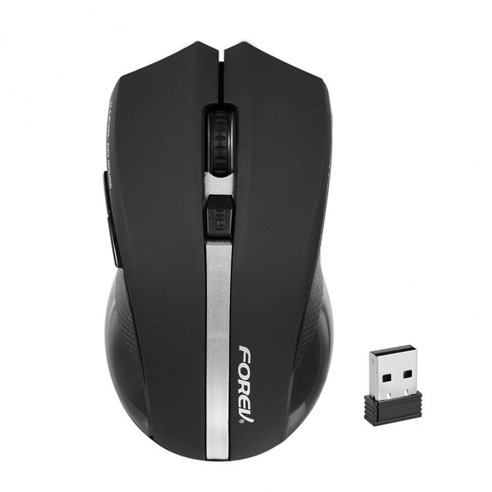 Forev FV-W9 Wireless Mouse | 2.4GHz Wireless · Nano USB Receiver | 1000–1600 DPI | 10m Range | 90g · Four-Way Wheel | Black