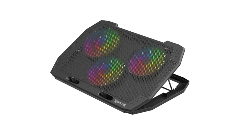 Redragon GCP511 Ingrid Laptop Cooling Pad | 3 x 120mm Fans | Programmable RGB Lighting with Control Button | Supports 15