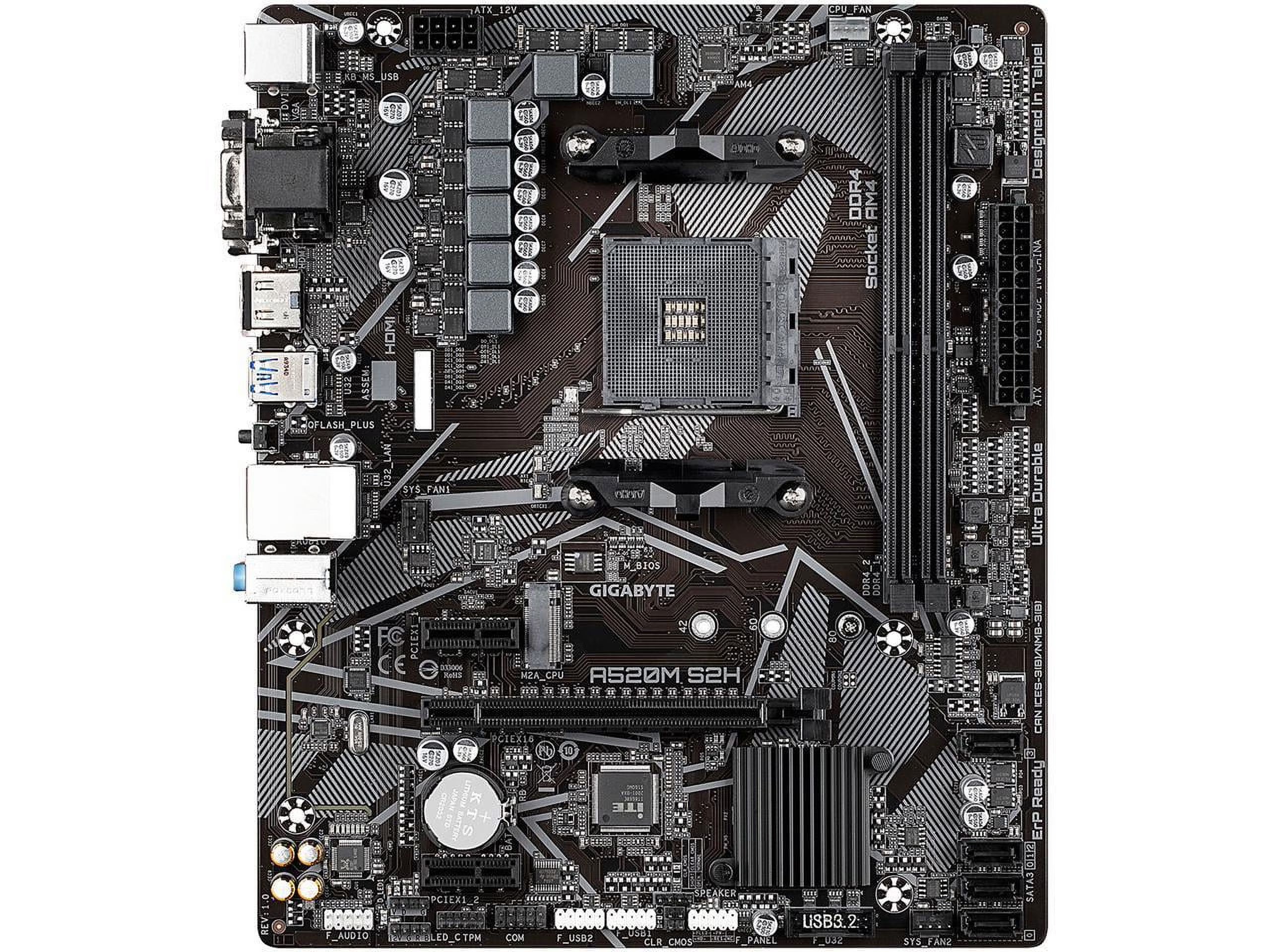GIGABYTE A520M S2H | AMD AM4 Micro-ATX Motherboard | DDR4 5100+ | PCIe 3.0 | NVMe M.2 | Triple Display Output (HDMI/DVI-D/D-Sub) | Gigabit LAN | RGB Fusion 2.0 | For Ryzen 3000/4000/5000 Series