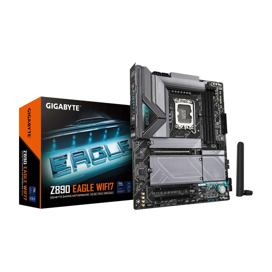 GIGABYTE Z890 EAGLE WIFI7 Motherboard | Intel LGA1851 · Z890 Chipset | 4× DDR5/CUDIMM up to 9200 MT/s (O.C.) · 256GB | PCIe 5.0 x16 · 4× M.2 | Wi-Fi 7 · Bluetooth 5.4 · 2.5GbE LAN · USB4 Type-C | ATX