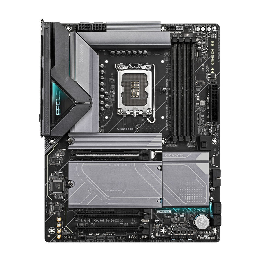 GIGABYTE Z890 EAGLE WIFI7 Motherboard | Intel LGA1851 · Z890 Chipset | 4× DDR5/CUDIMM up to 9200 MT/s (O.C.) · 256GB | PCIe 5.0 x16 · 4× M.2 | Wi-Fi 7 · Bluetooth 5.4 · 2.5GbE LAN · USB4 Type-C | ATX