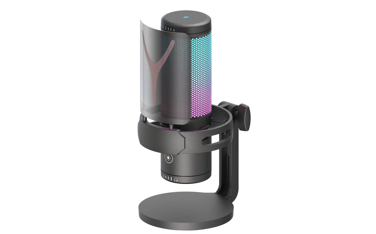 Redragon GM301 Fenris Streaming Microphone | 11 RGB Lighting Modes | Touch-Sensor One-Key Mute | Gain & Headphone Volume Controls | 3.5mm Real-Time Monitoring | Dual Type-C | Shock Mount & Pop Filter | 200g