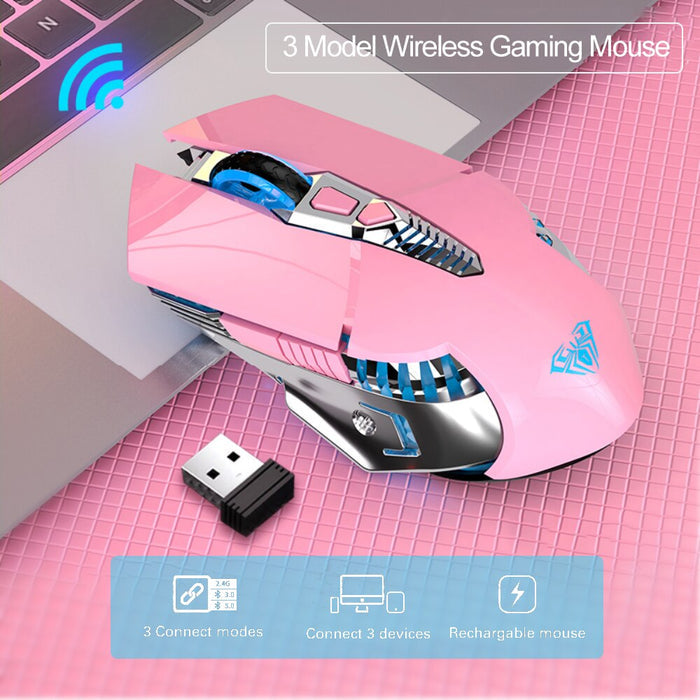 AULA SC200 Wireless Gaming Mouse | 2.4GHz Wireless · Bluetooth 3.0 · Bluetooth 5.0 | 800 · 1200 · 1600 DPI | 7 Buttons | Rechargeable | 7-Colour Breathing Light