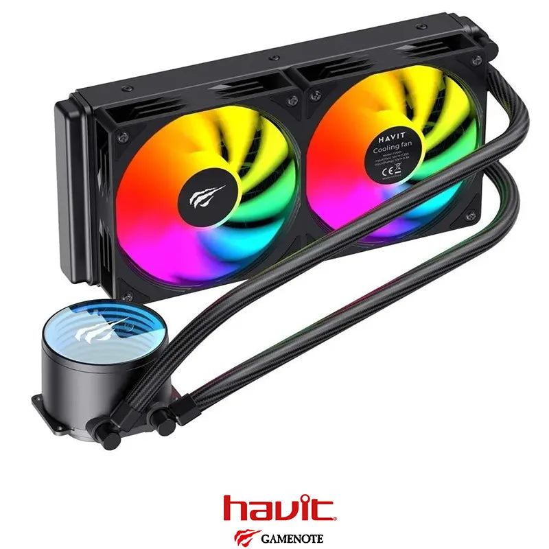 HAVIT Gamenote F2001 240mm RGB AIO Liquid CPU Cooler | 2× 120mm RGB · 800-1800 RPM · 68.1 CFM · 30 dBA | Pump 2600 RPM ·