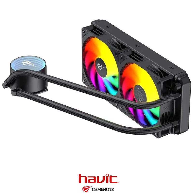 HAVIT Gamenote F2001 240mm RGB AIO Liquid CPU Cooler | 2× 120mm RGB · 800-1800 RPM · 68.1 CFM · 30 dBA | Pump 2600 RPM ·