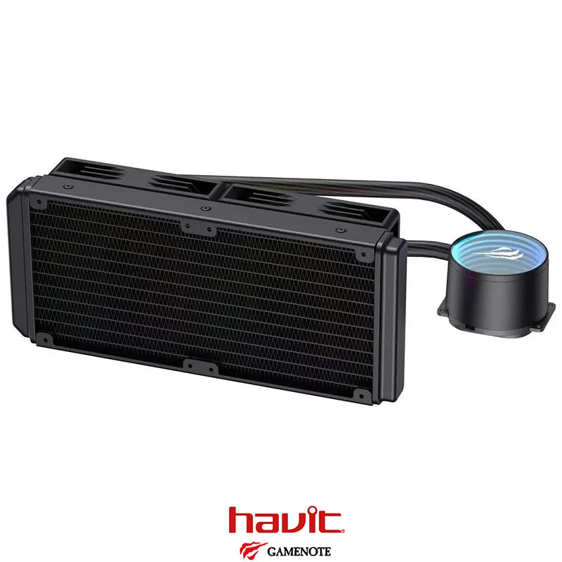 HAVIT Gamenote F2001 240mm RGB AIO Liquid CPU Cooler | 2× 120mm RGB · 800-1800 RPM · 68.1 CFM · 30 dBA | Pump 2600 RPM ·
