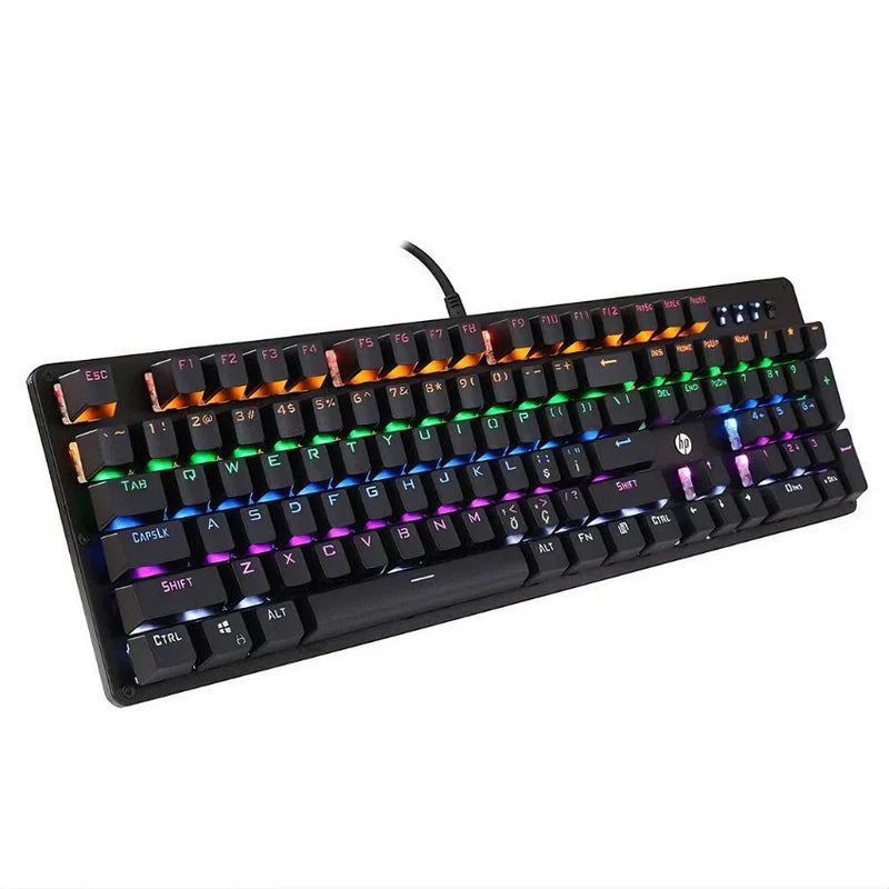 HP GK100F Mechanical Gaming Keyboard | 104 Keys · Blue Mechanical Switches | RGB Backlight · 6-Key / 104-Key Anti-Ghosti