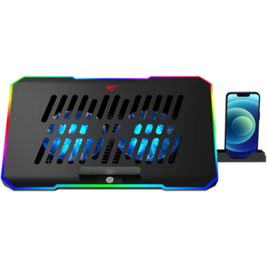 HAVIT F2069 Laptop Cooling Pad | Fits Laptops up to 17-inch | 4 Fans · Blue LED | Dual USB Hub | Adjustable Height · Metal Mesh Panel | Black