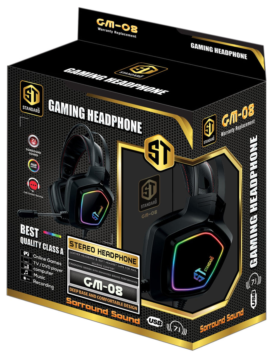 ST Standard GM08 Gaming Headset | 50mm Drivers | Virtual 7.1 Surround via USB | RGB Lighting · 2.3m Cable | 16Ω · 20Hz-2