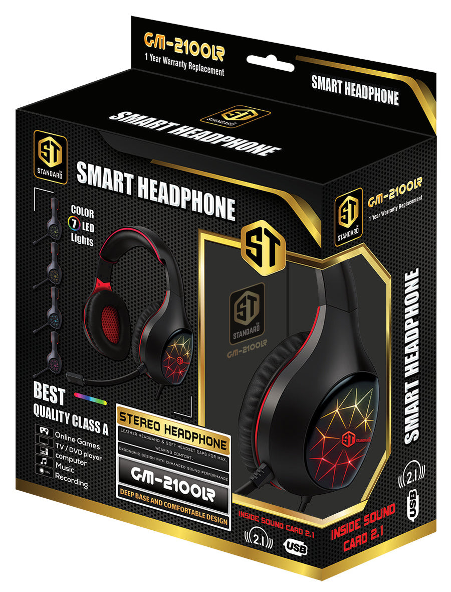 ST Standard GM-2100LR Gaming Headset | 50mm Drivers | 7.1 Surround · USB | 7-Colour LED · 2m Cable · 470g | 32Ω