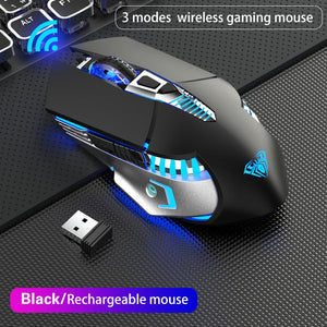 AULA SC200 Wireless Gaming Mouse | 2.4GHz Wireless · Bluetooth 3.0 · Bluetooth 5.0 | 800 · 1200 · 1600 DPI | 7 Buttons | Rechargeable | 7-Colour Breathing Light