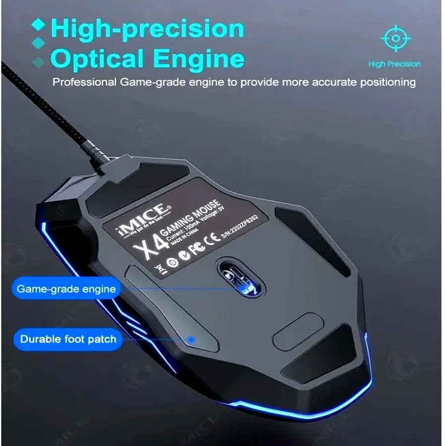 iMICE X4 RGB Gaming Mouse | USB Wired | 1200–7200 DPI Adjustable | 8 Programmable Buttons · Fire Key | RGB Lighting