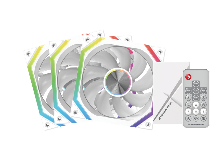 XIGMATEK Infinity H27A Arctic ARGB Case Fan | 120mm · 3-Pack · Controller Box + Remote | PWM 1500 RPM · 40.60 CFM | 0.53